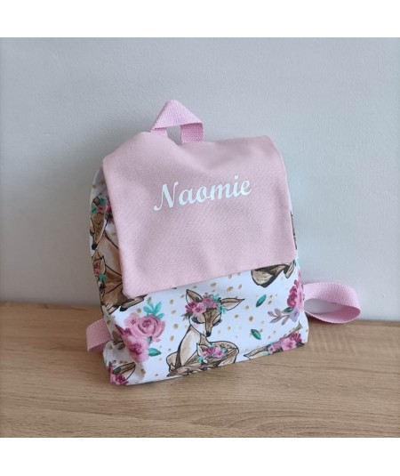 Le sac à dos roses personnalisé prénom enfant - La Bobine Fleurie